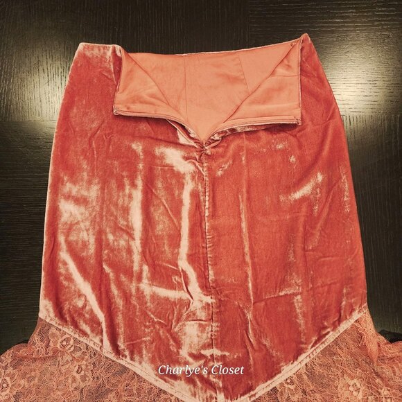 Free People My Lacey Boho-Romantic Velvet Midi Slip Skirt Pink Sz. 2 - Picture 9 of 13